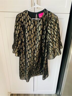 Lilly Pulitzer Francis silk dr as onyx leopard metallic clip XS women’s dress